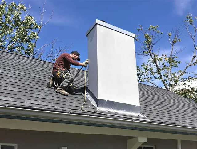 Acushnet Chimney Sweep team member finishing chimney construction in Acushnet, MA