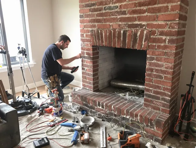 Acushnet Chimney Sweep specialist finalizing chimney liner service in Acushnet, MA