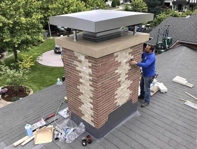 Acushnet Chimney Sweep team working on a custom chimney remodel in Acushnet, MA